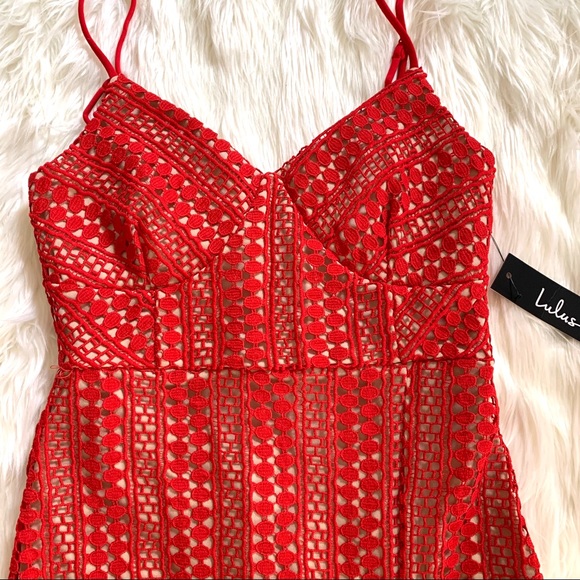 LULU’S‎ NEW WITH TAGS crochet LACE strapped sexy siren red evening cocktail - Picture 6 of 9